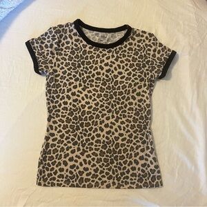 Leopard Print T-Shirt with Black Trim